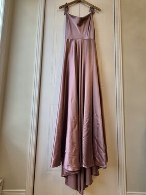 Mauve Satin Cowl-Neck Maxi Dress with Tie Shoulders